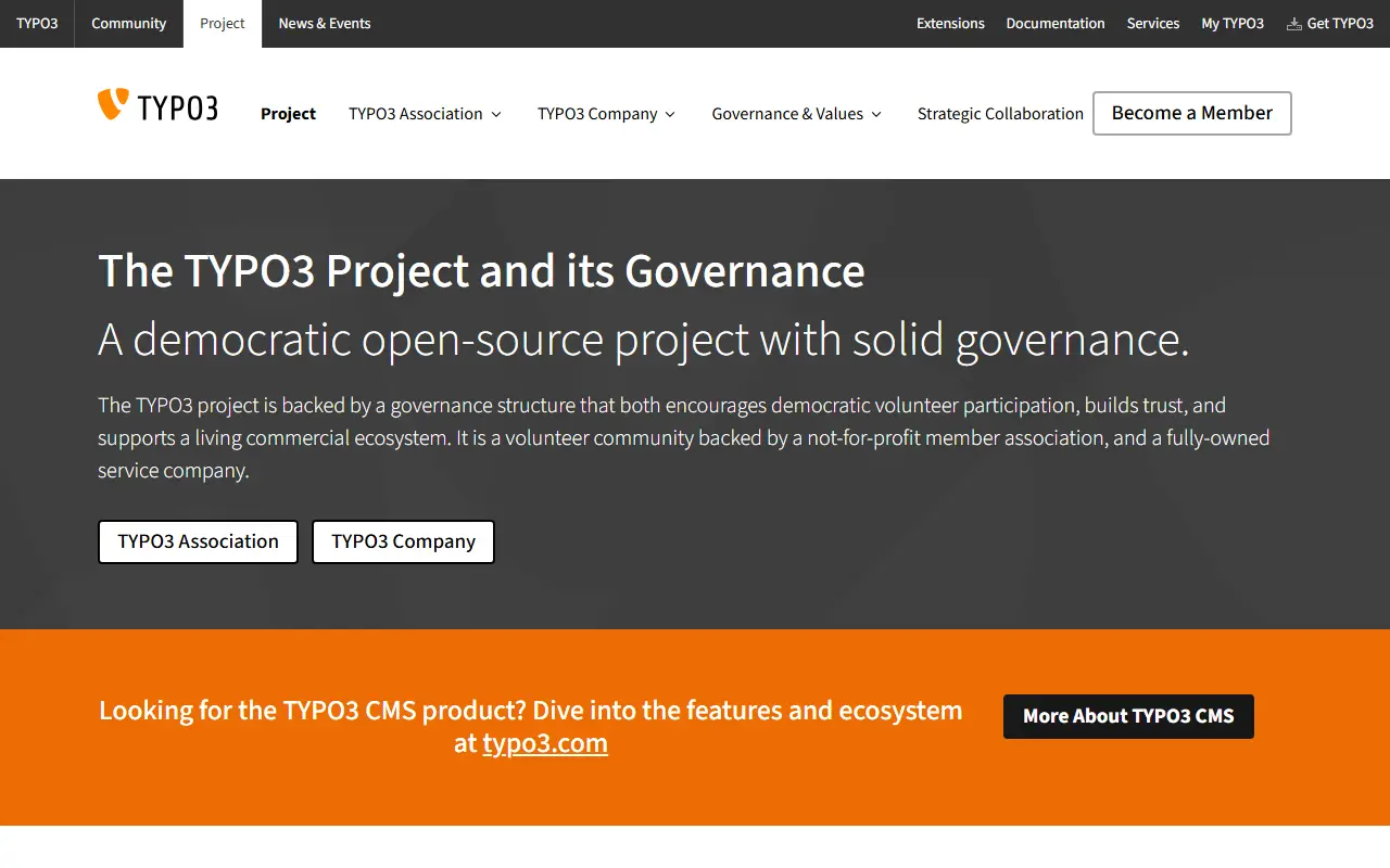 TYPO3 homepage screenshot