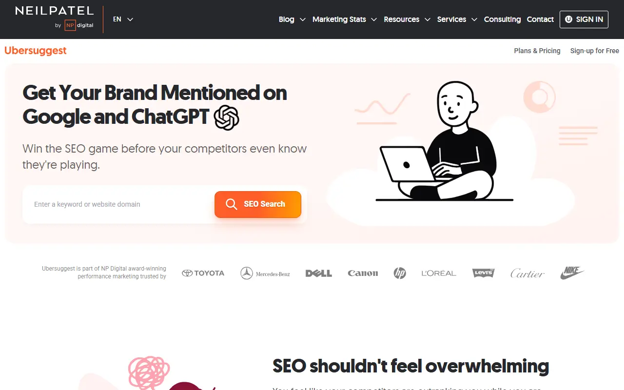 Ubersuggest homepage screenshot