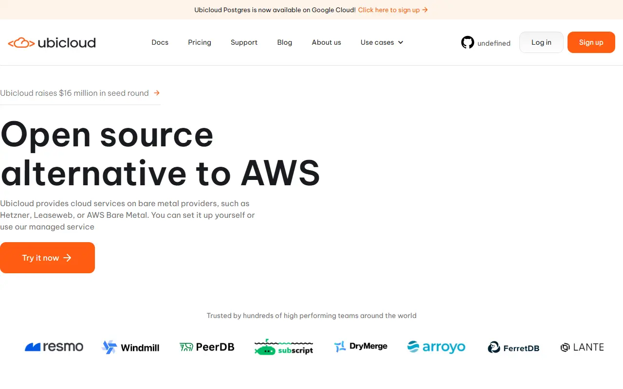 Ubicloud homepage screenshot