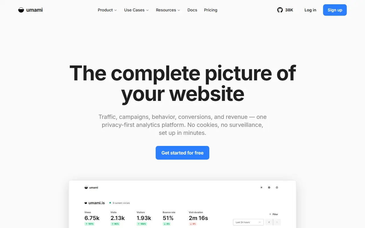 Umami homepage screenshot