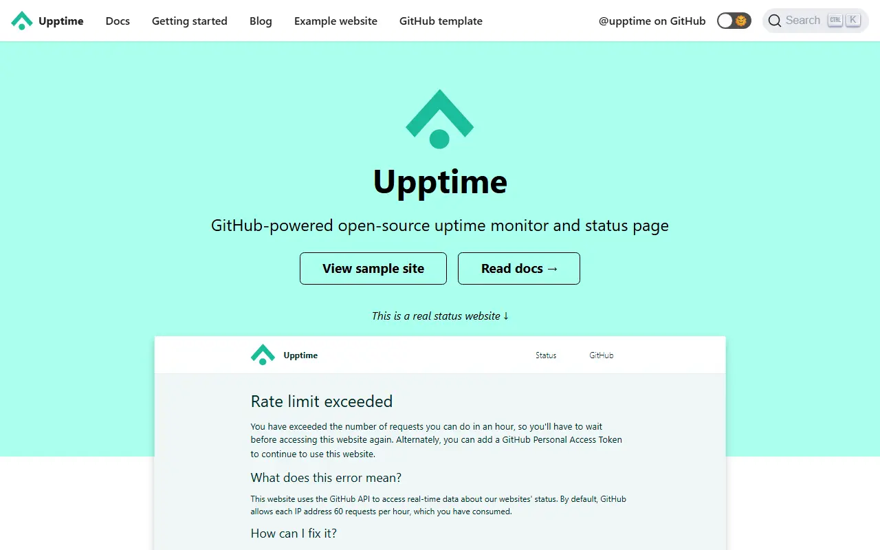 Upptime homepage screenshot