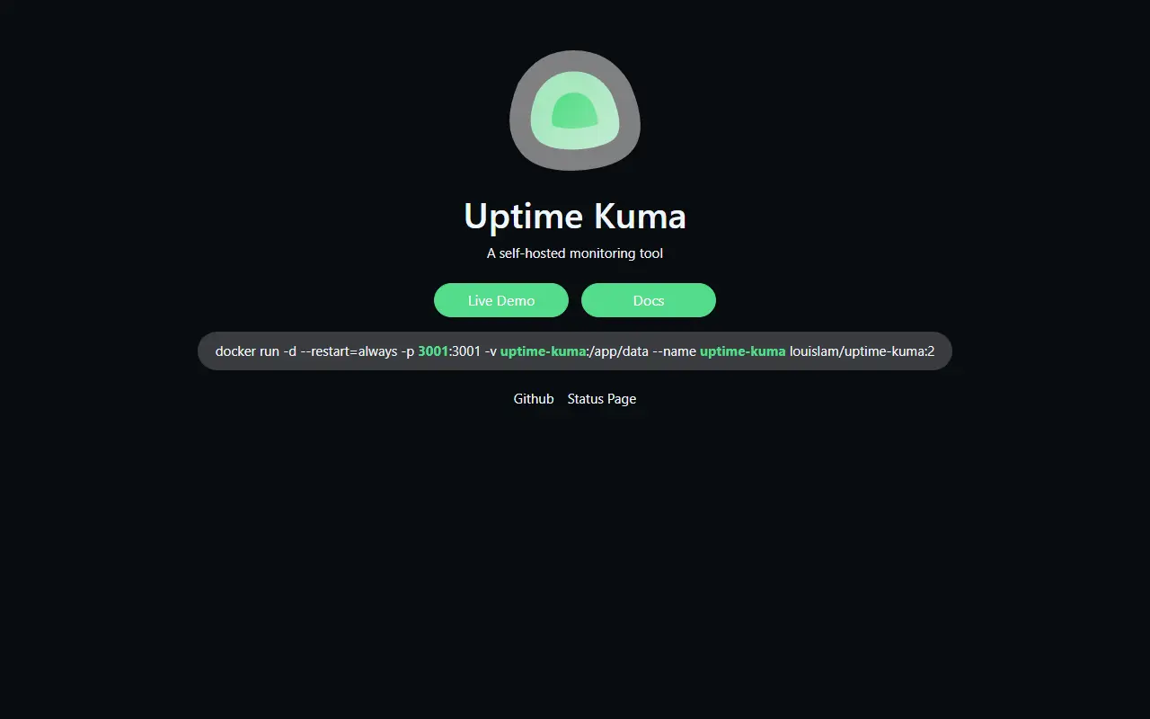 Uptime Kuma homepage screenshot