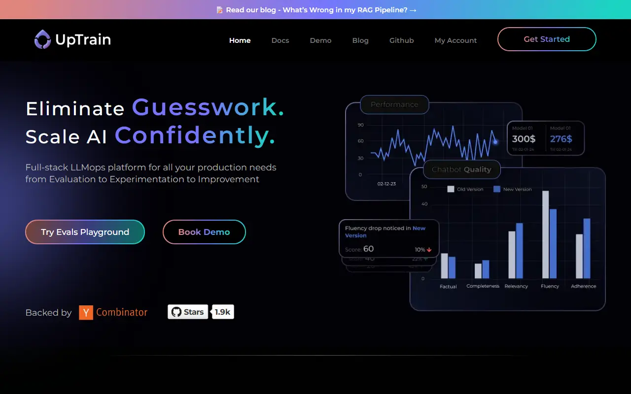 UpTrain homepage screenshot