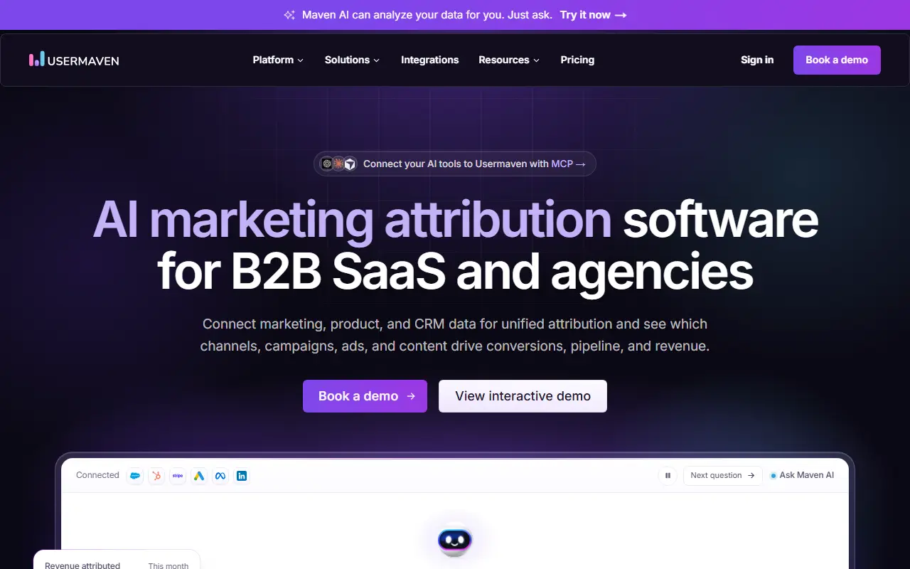 Usermaven homepage screenshot
