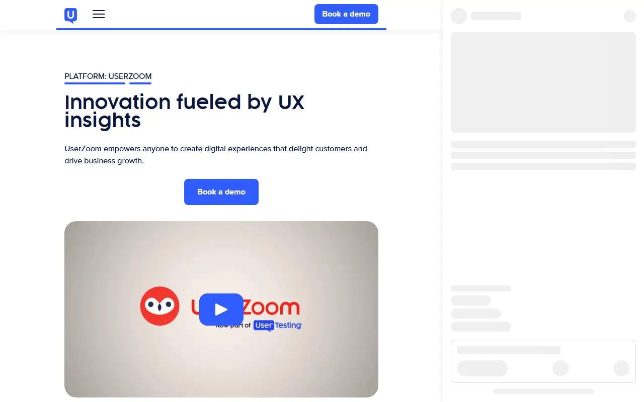 UserZoom homepage screenshot