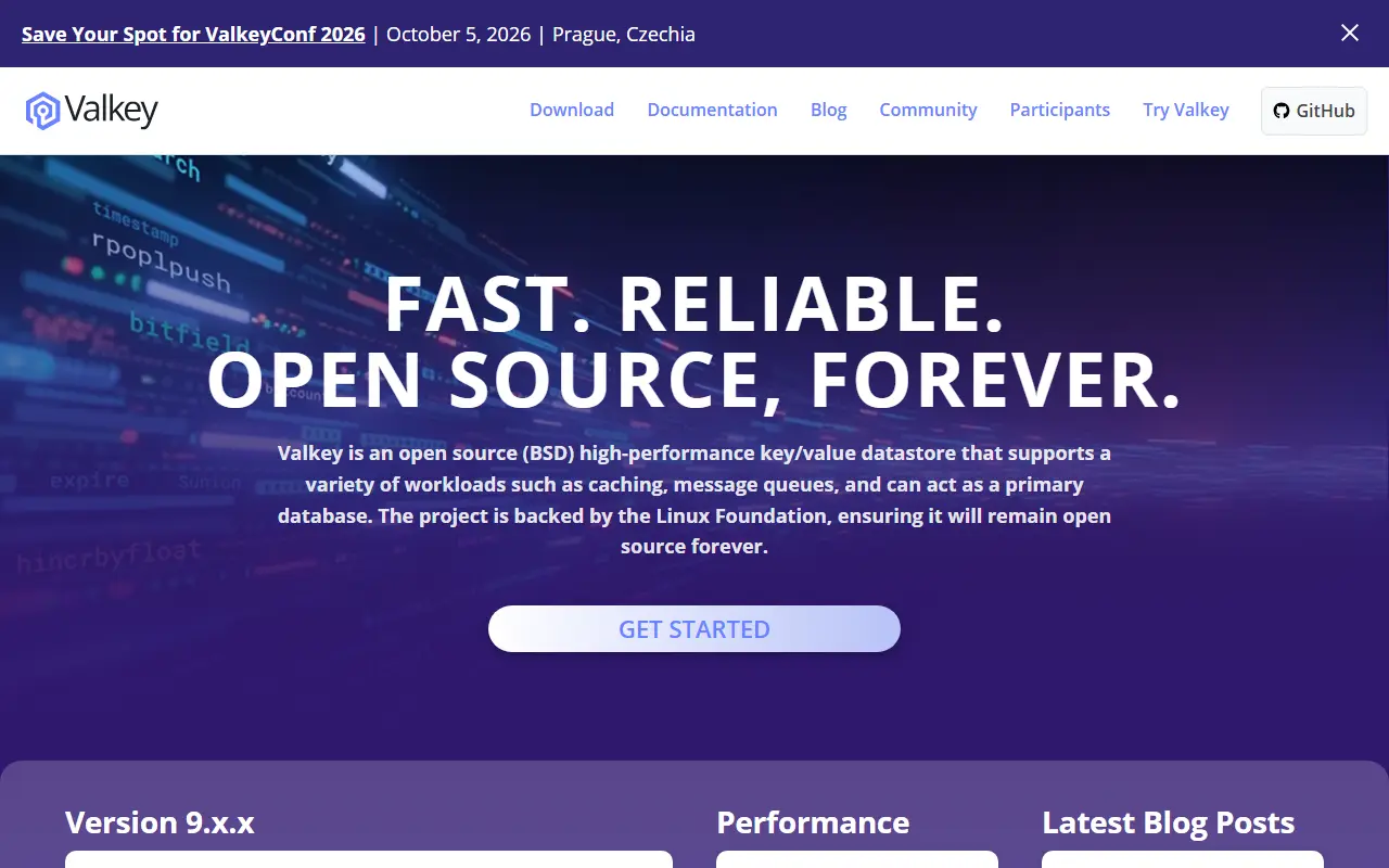 Valkey homepage screenshot