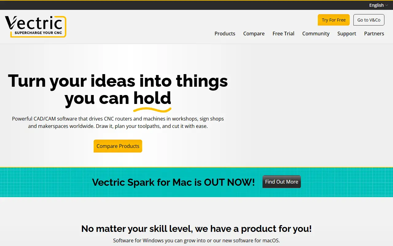 Vectric Aspire homepage screenshot