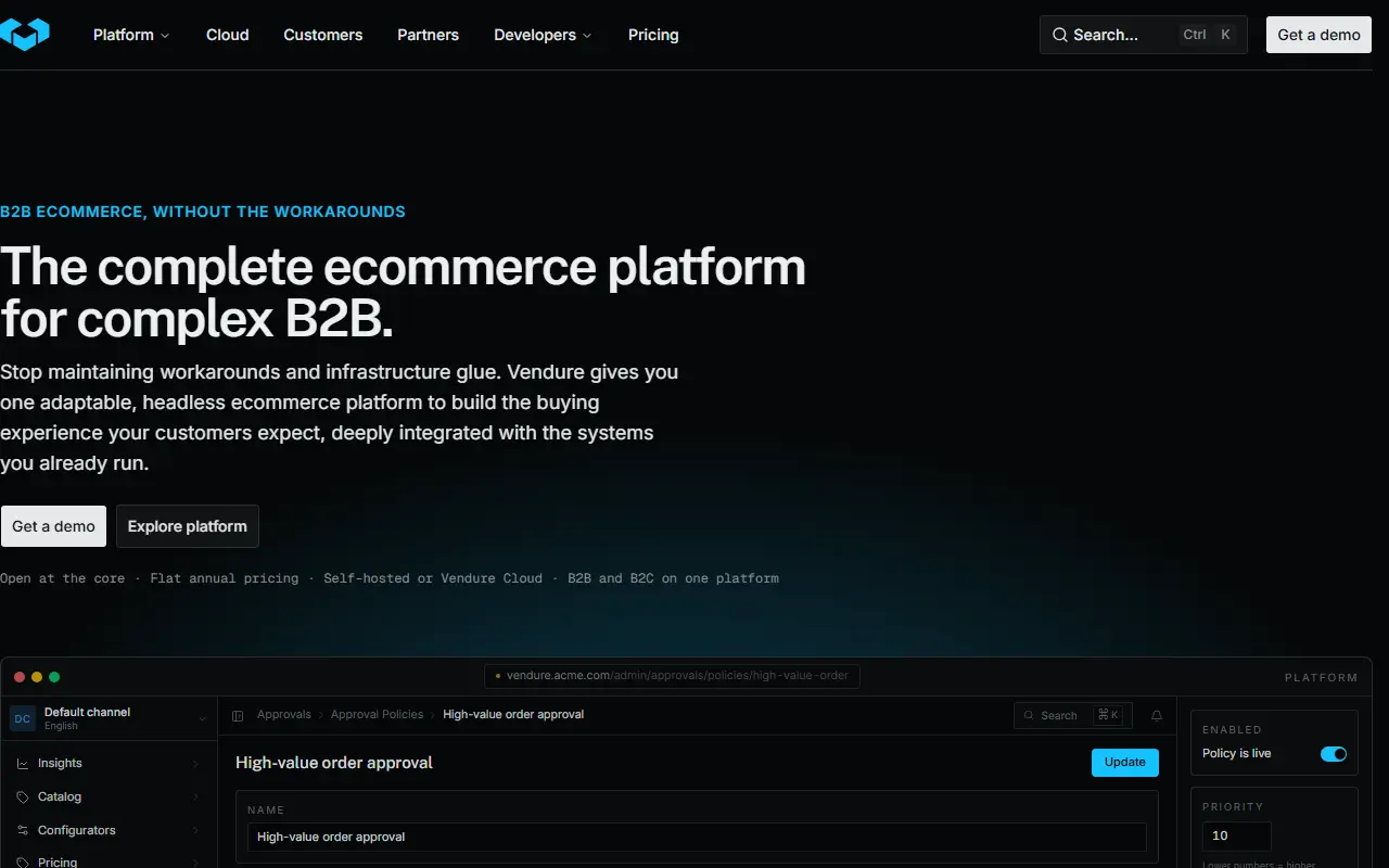 Vendure homepage screenshot
