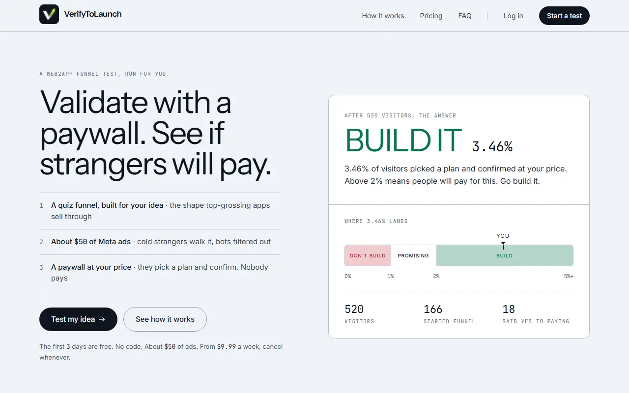 VerifyToLaunch homepage screenshot