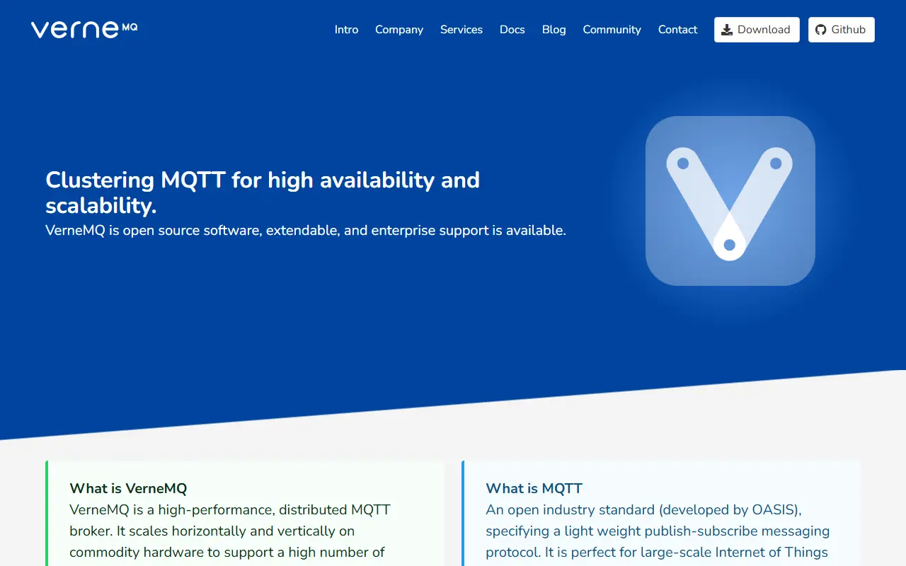 VerneMQ homepage screenshot