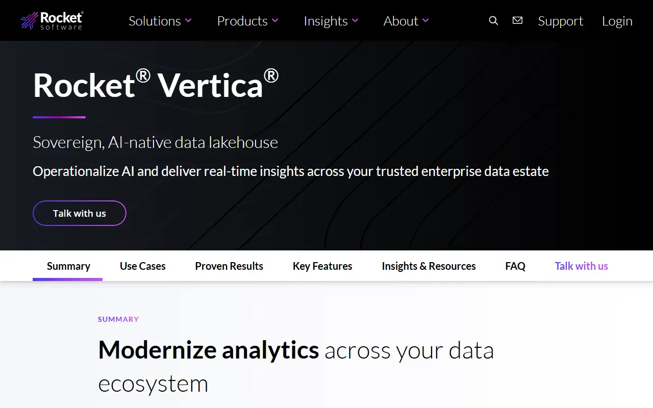 Vertica homepage screenshot