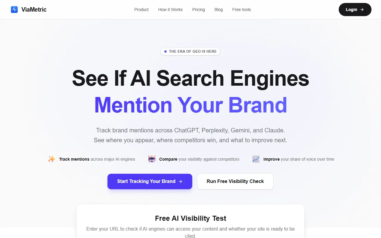 ViaMetric homepage screenshot