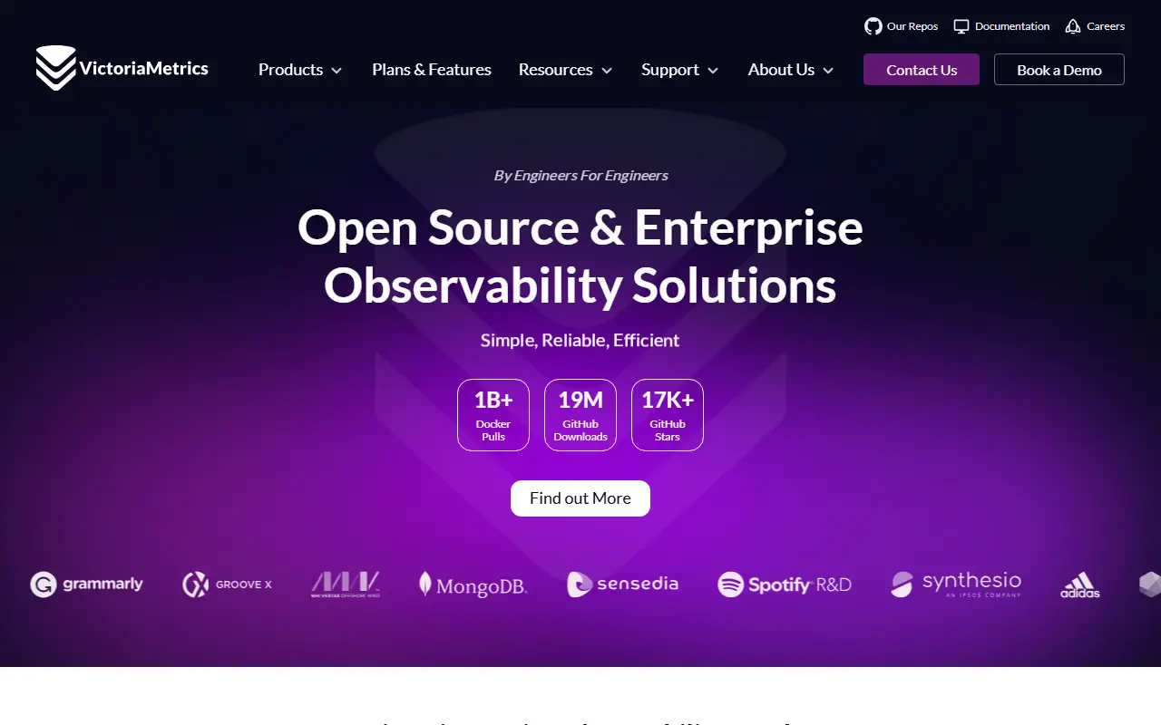 VictoriaMetrics homepage screenshot