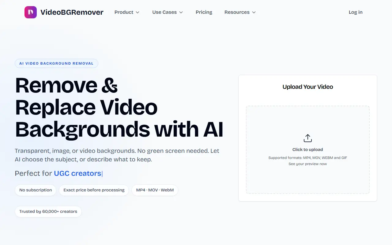 VideoBGRemover homepage screenshot