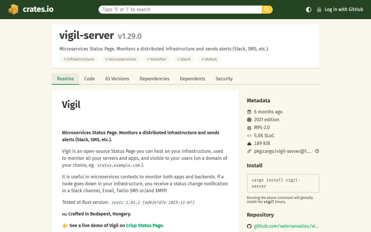 Vigil homepage screenshot