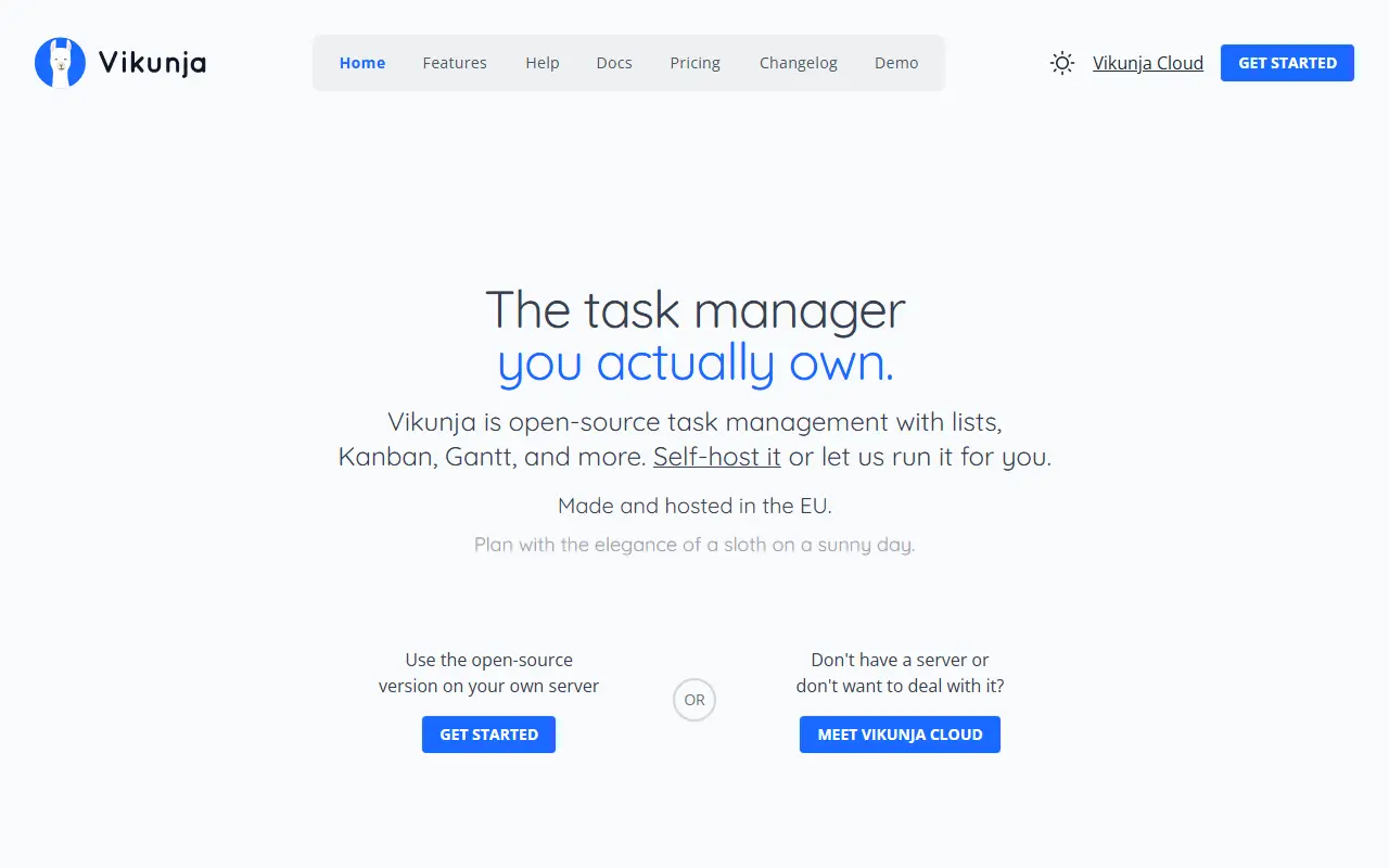 Vikunja homepage screenshot