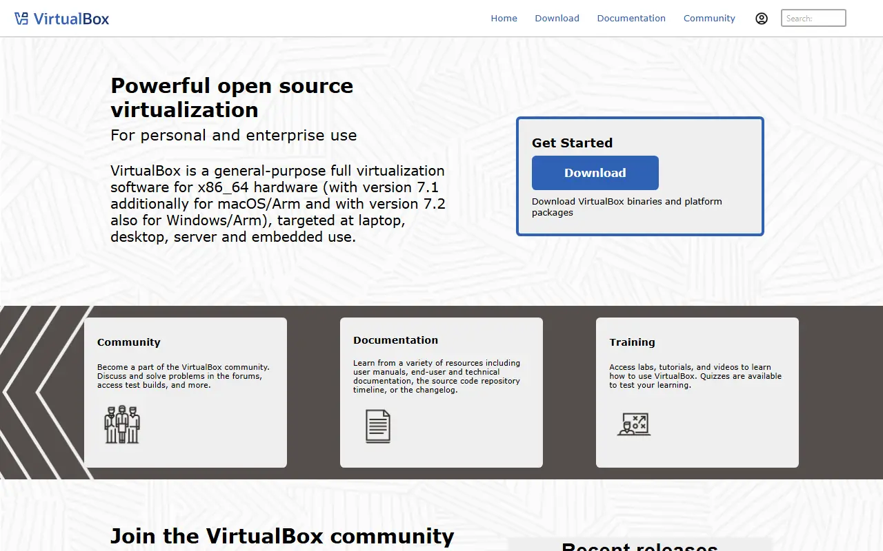 VirtualBox homepage screenshot