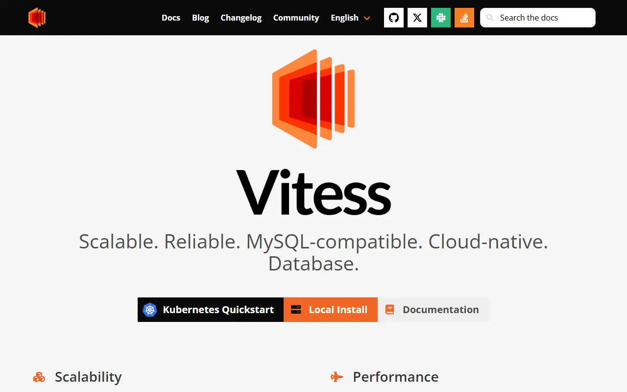 Vitess homepage screenshot