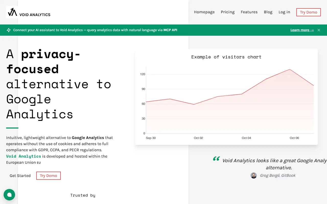 Void Analytics homepage screenshot