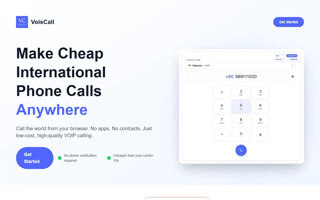 VoisCall homepage screenshot