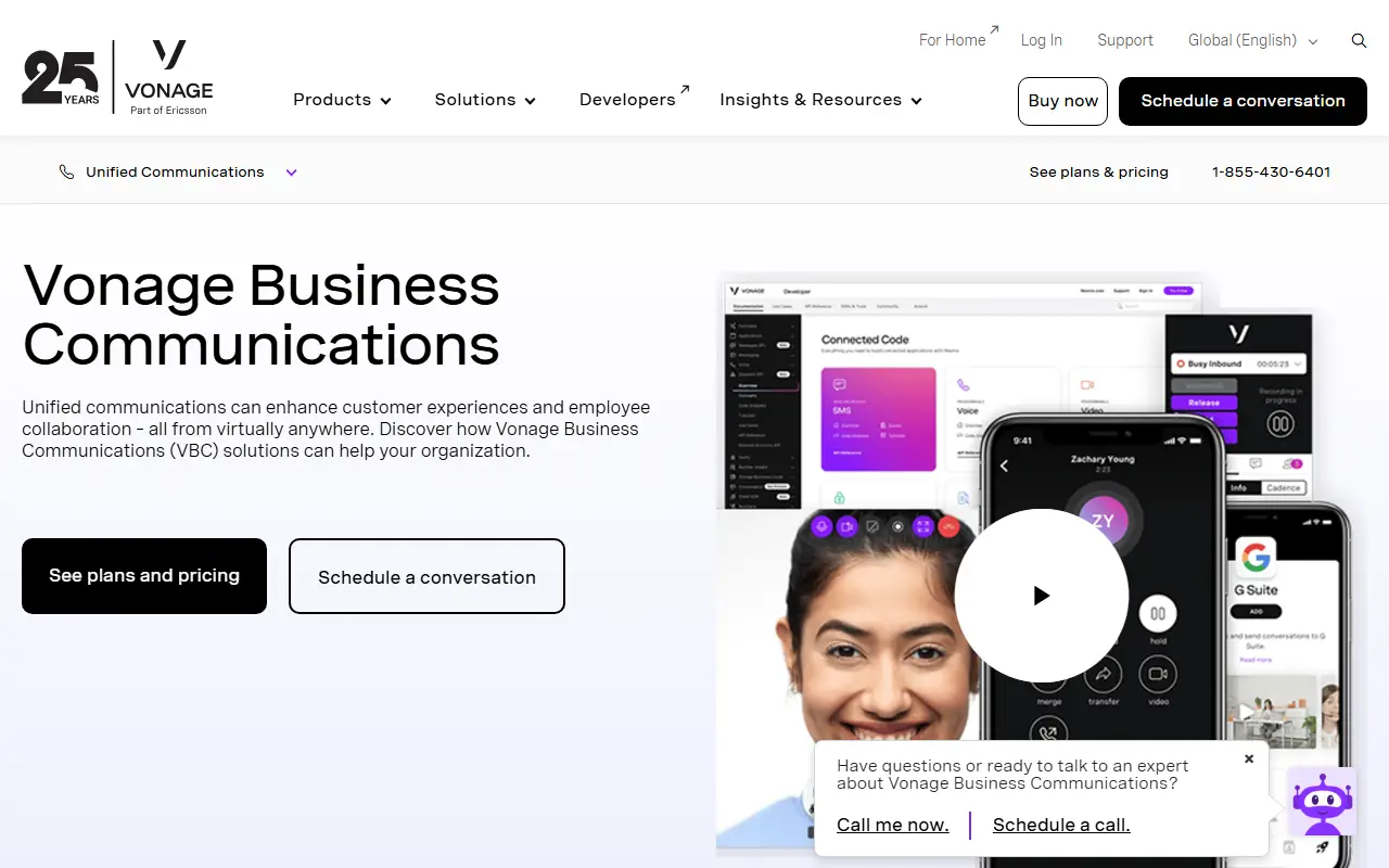 Vonage Business homepage screenshot