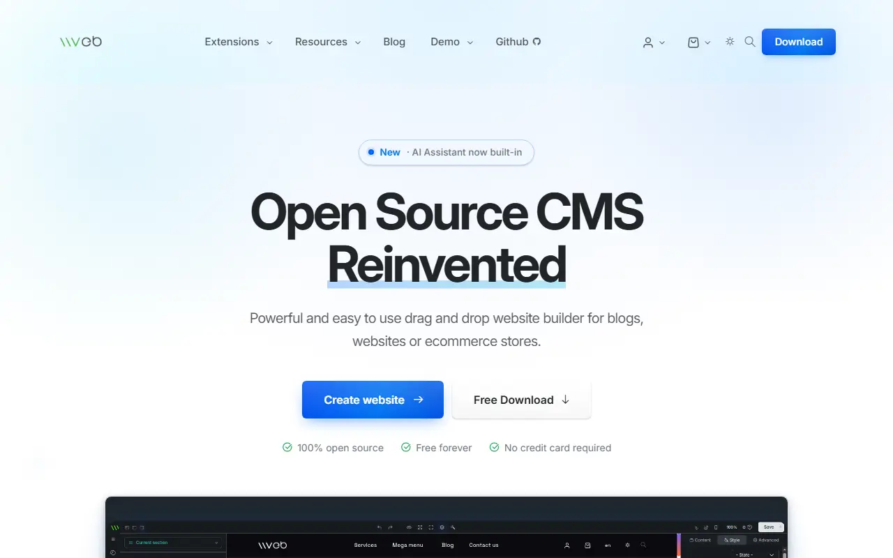 Vvveb homepage screenshot