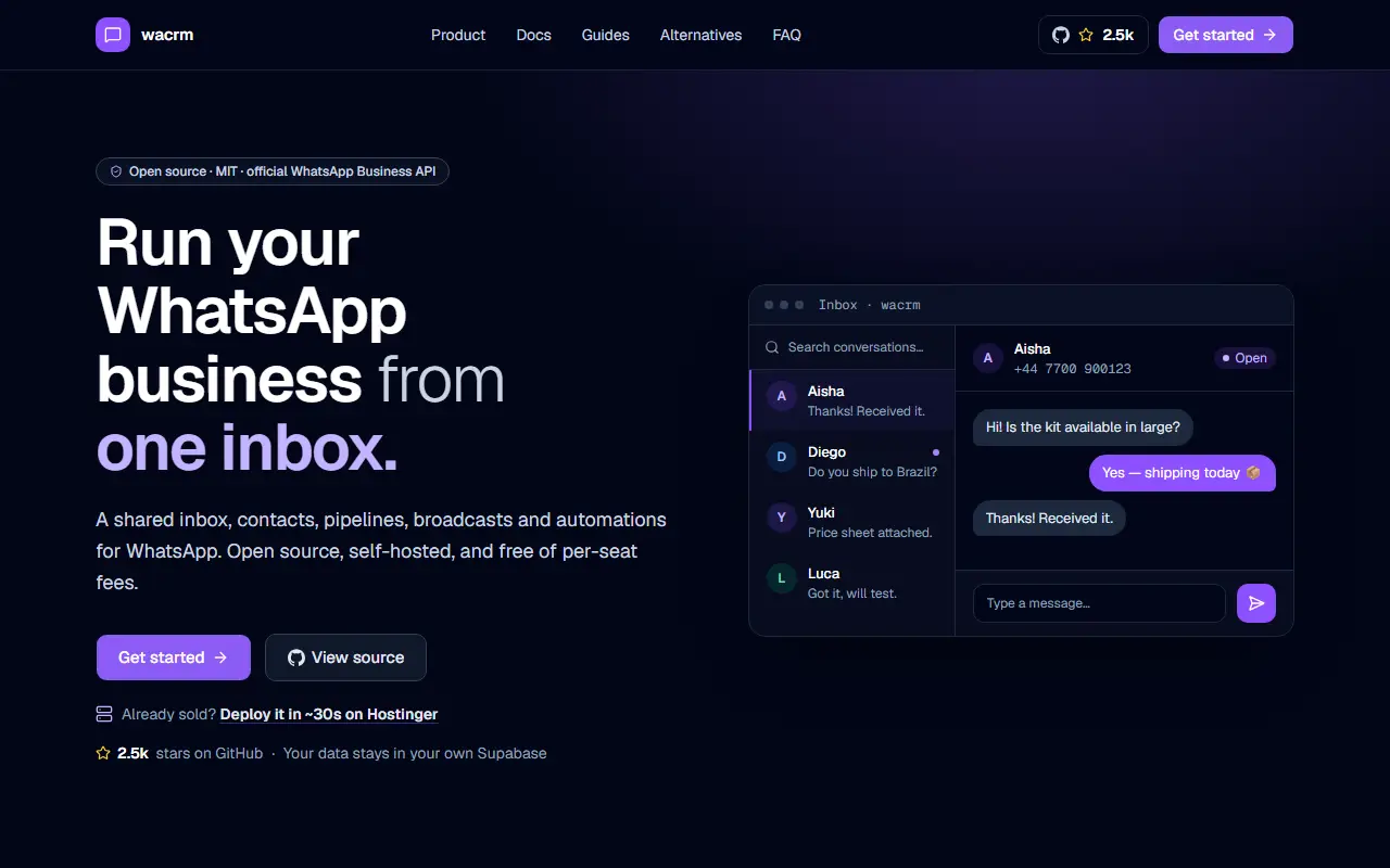Wacrm homepage screenshot