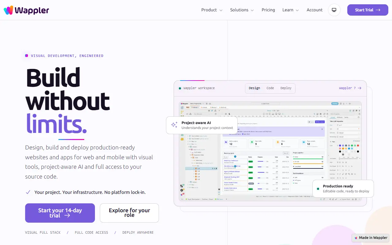 Wappler homepage screenshot