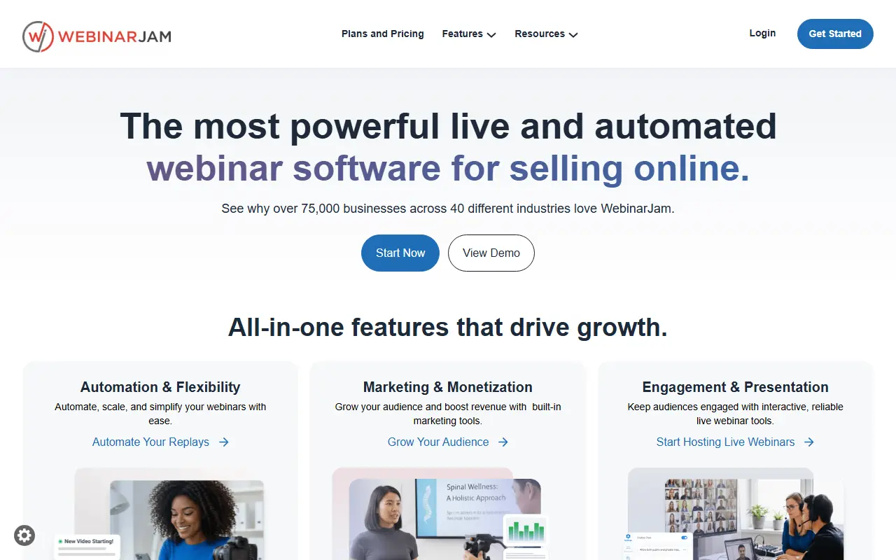 WebinarJam homepage screenshot