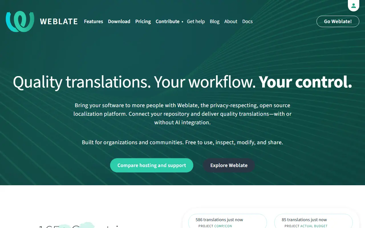 Weblate homepage screenshot