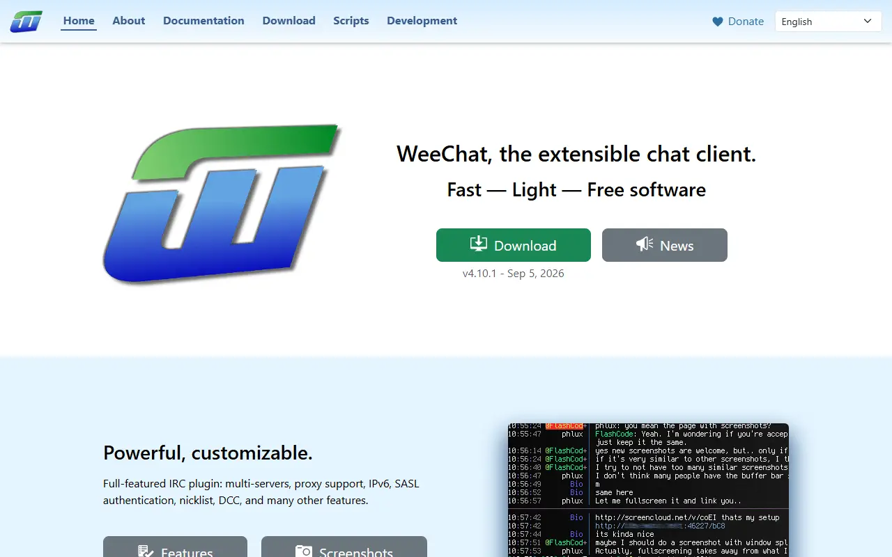 WeeChat homepage screenshot
