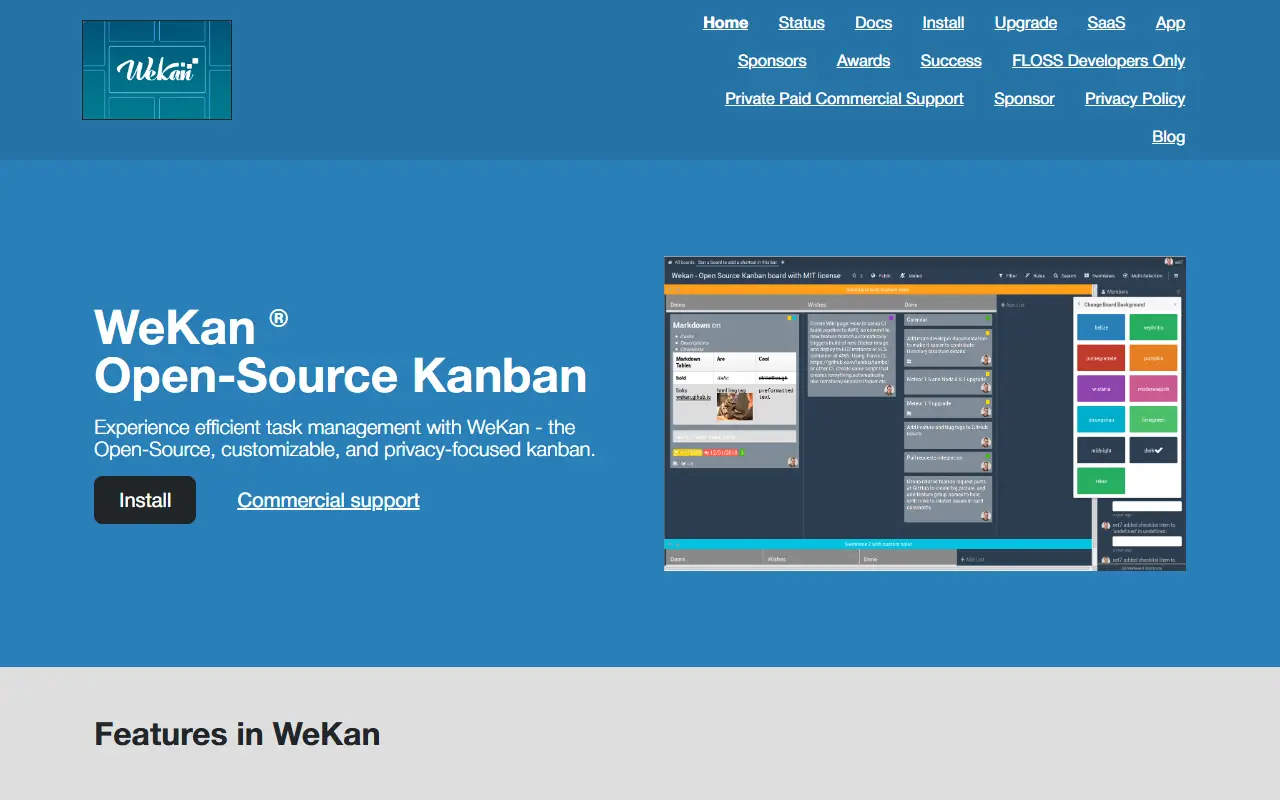WeKan homepage screenshot