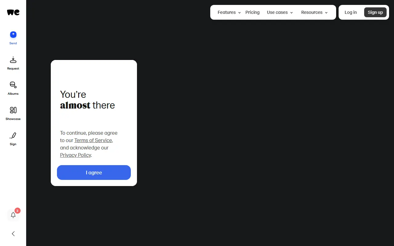 WeTransfer homepage screenshot