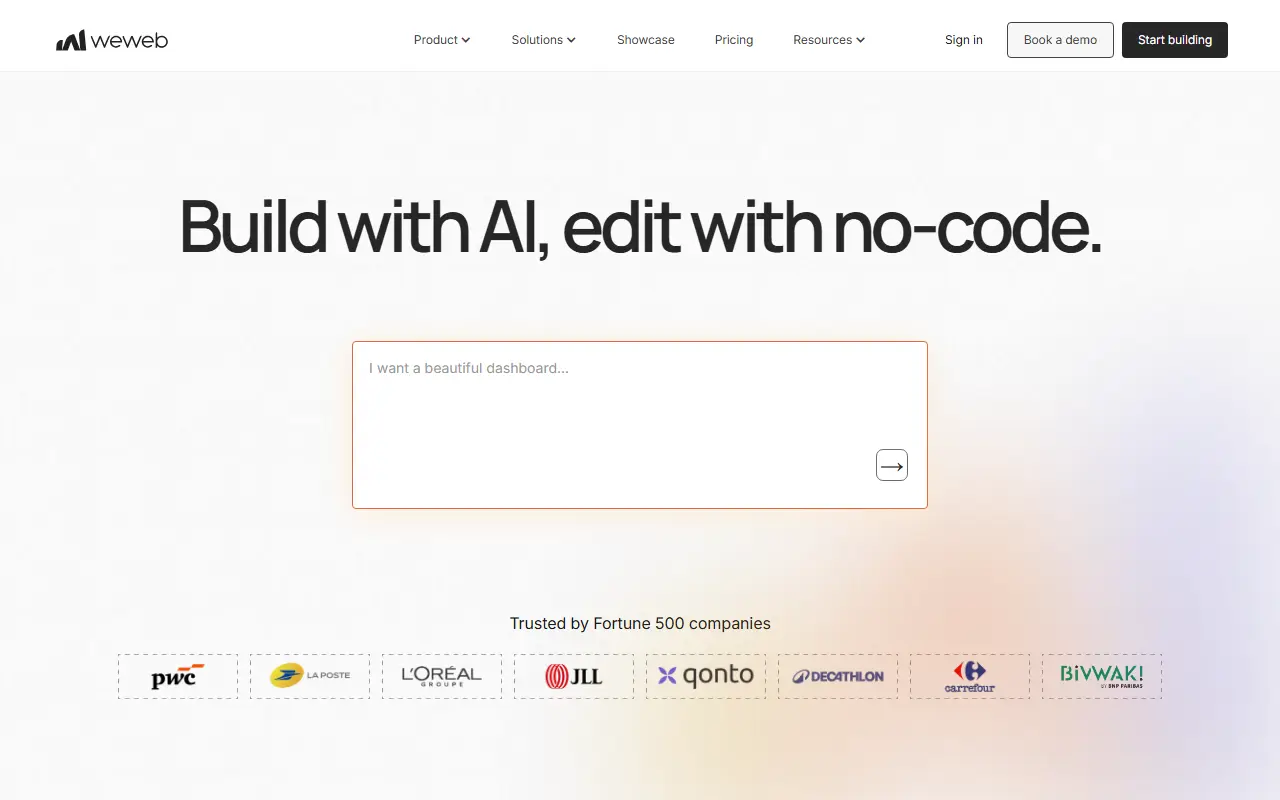 WeWeb homepage screenshot