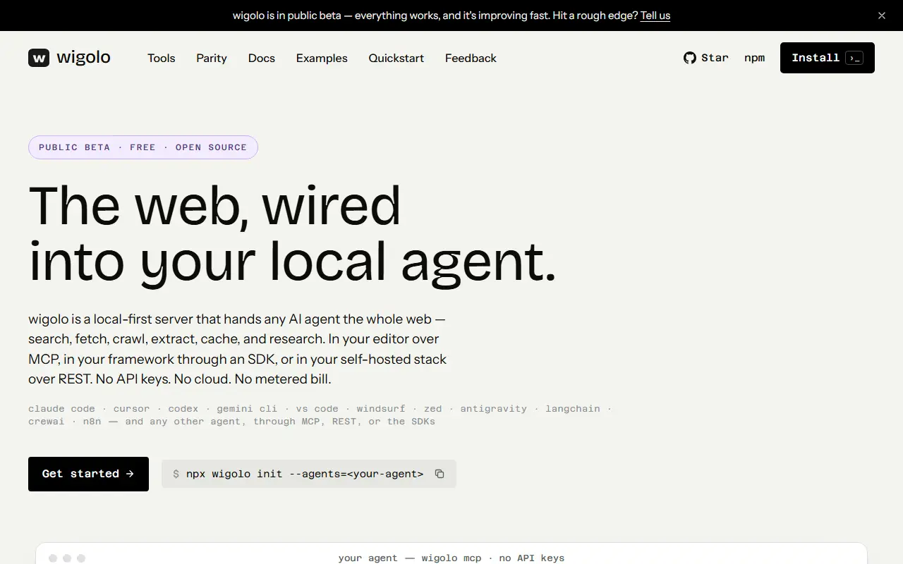Wigolo homepage screenshot