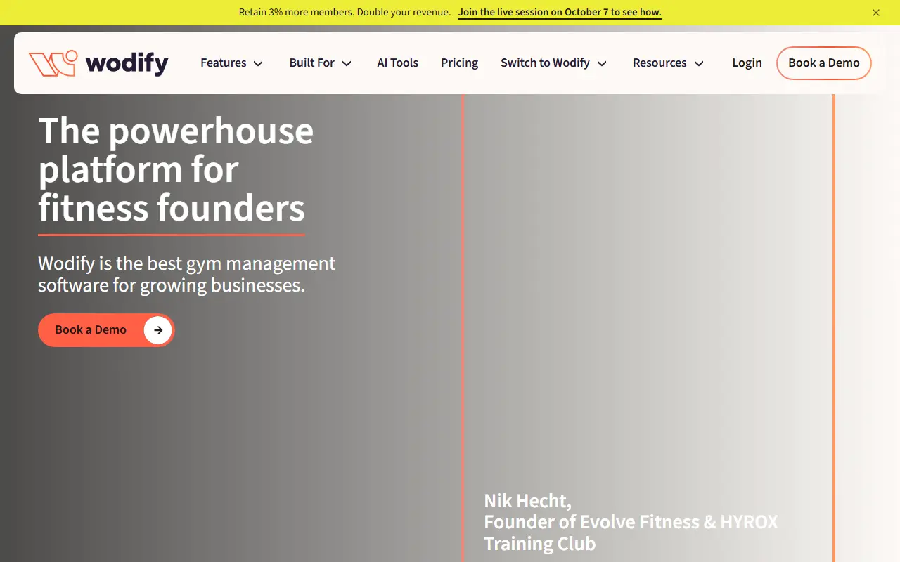 Wodify homepage screenshot