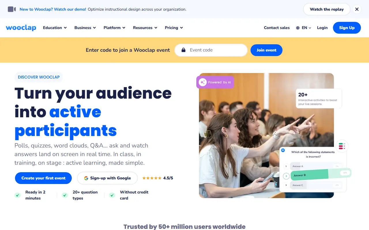 Wooclap homepage screenshot