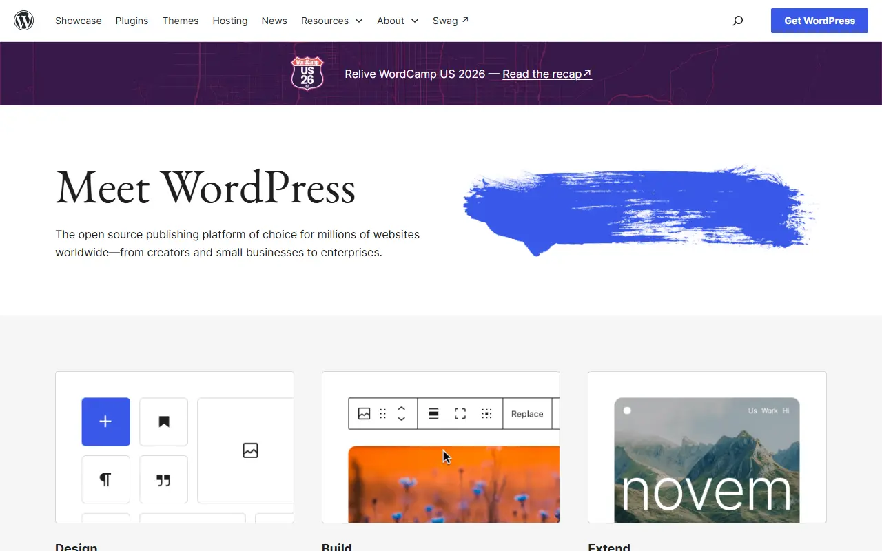 WordPress homepage screenshot
