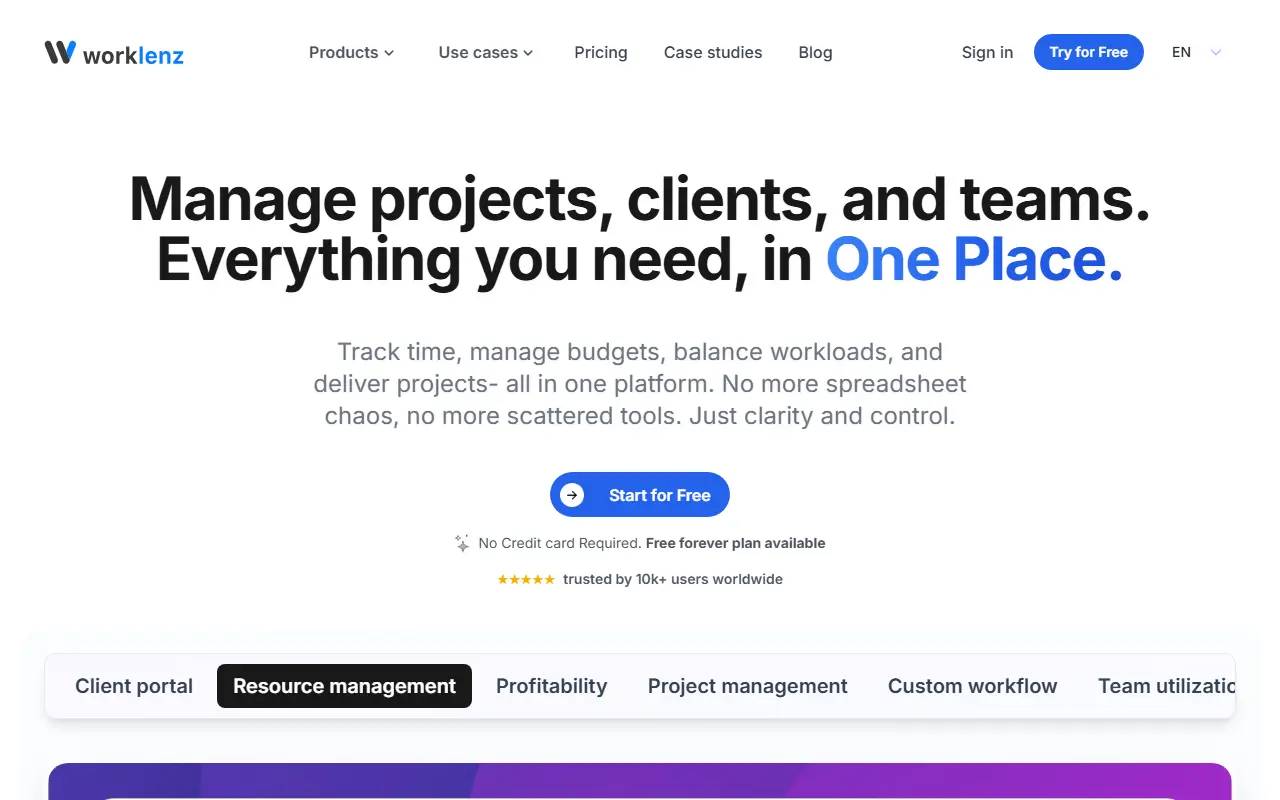 Worklenz homepage screenshot