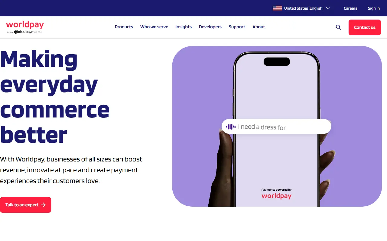 Worldpay homepage screenshot