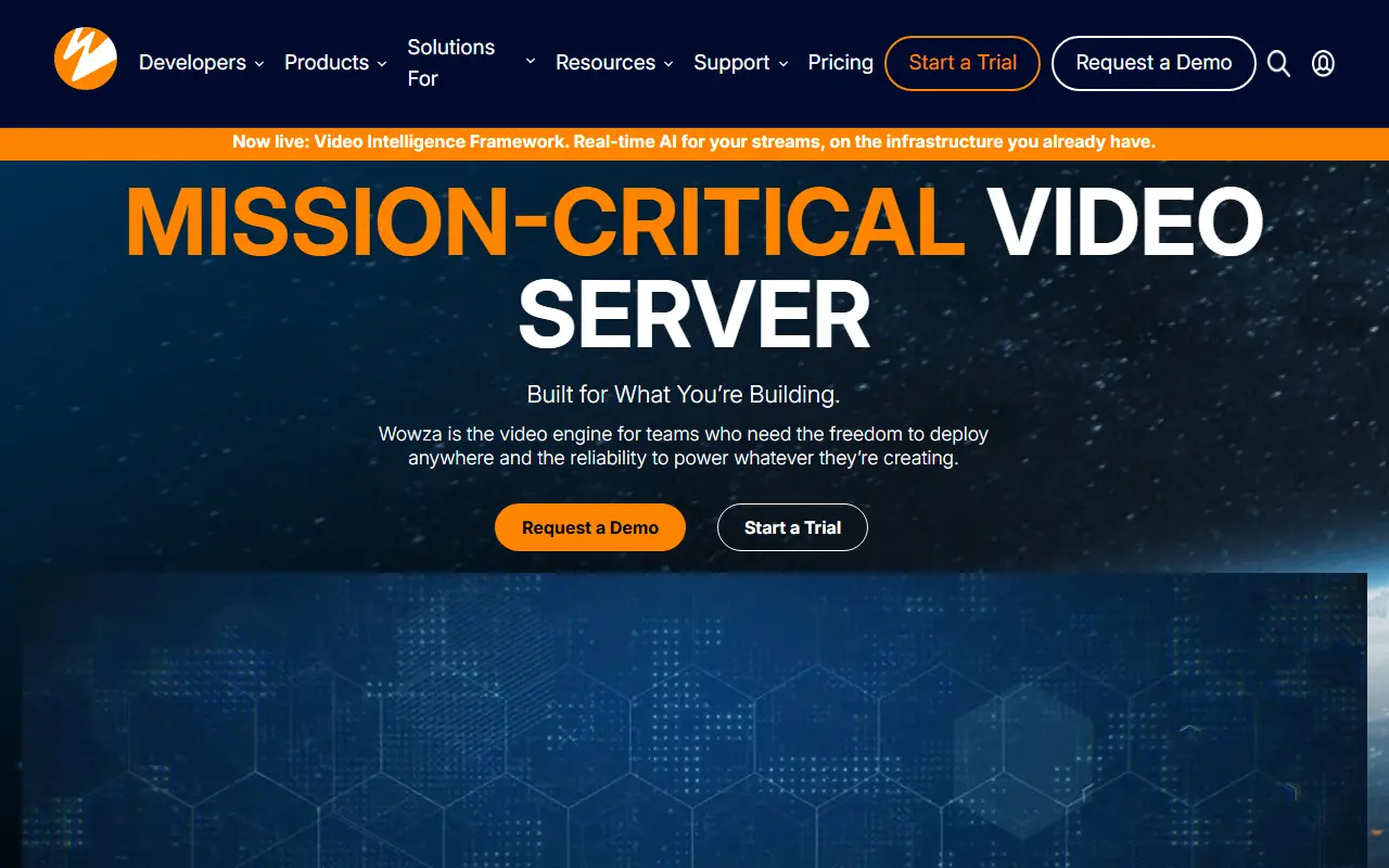 Wowza homepage screenshot