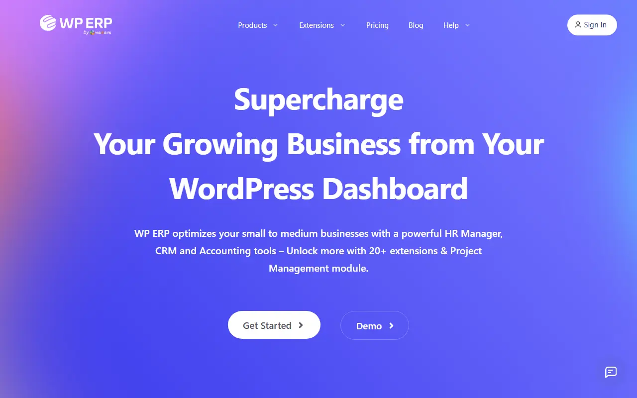 WP ERP homepage screenshot