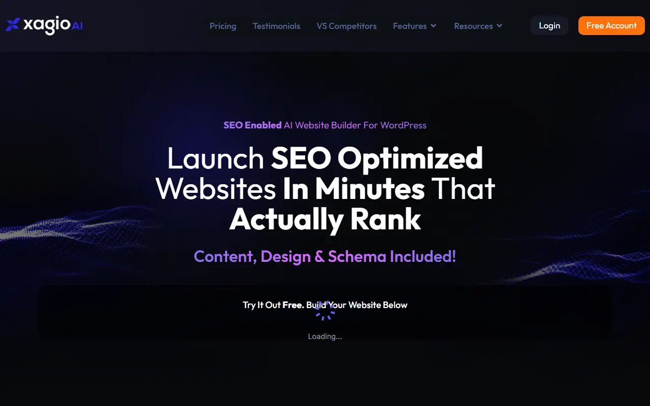 Xagio homepage screenshot