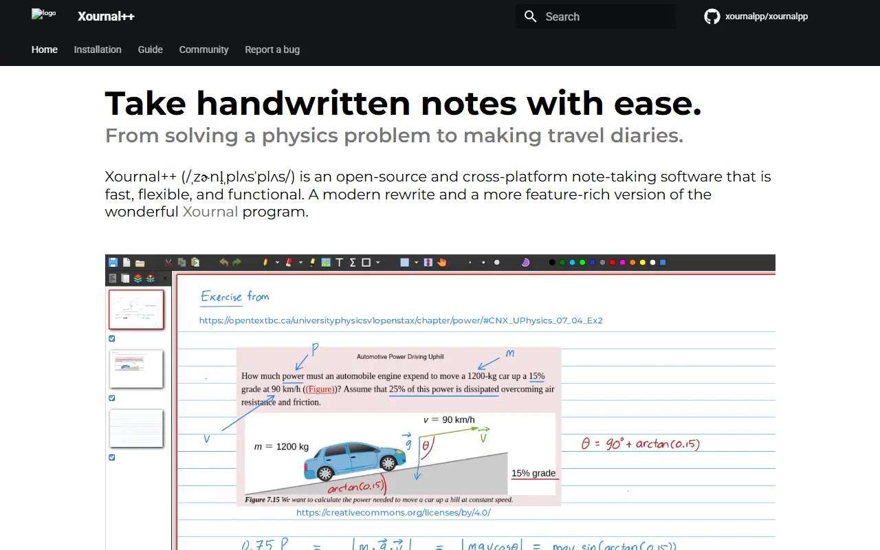 Xournalpp homepage screenshot
