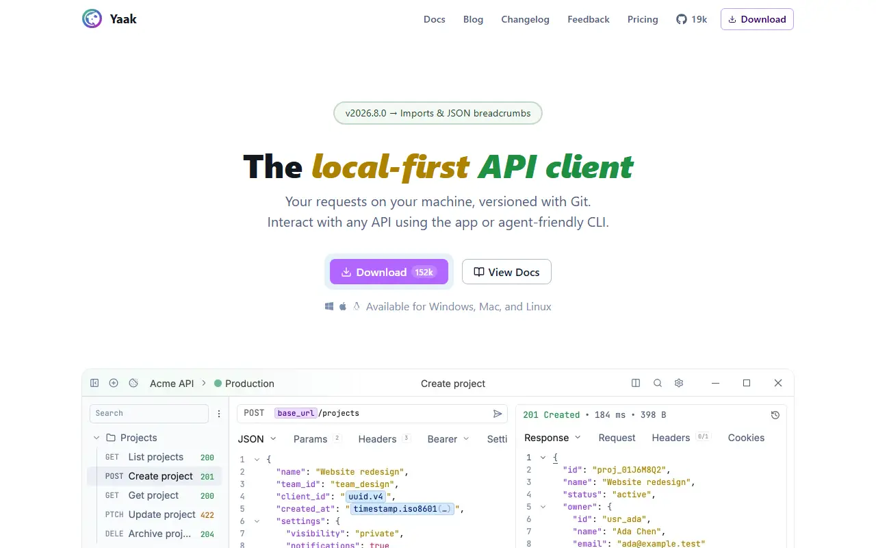Yaak homepage screenshot