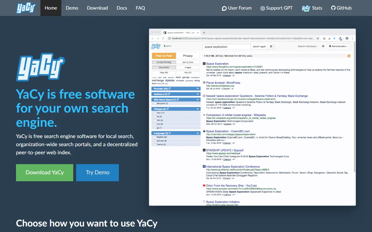 YaCy homepage screenshot