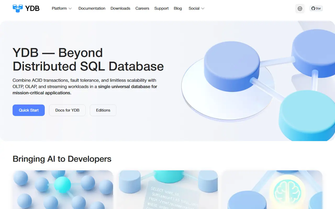 YDB homepage screenshot