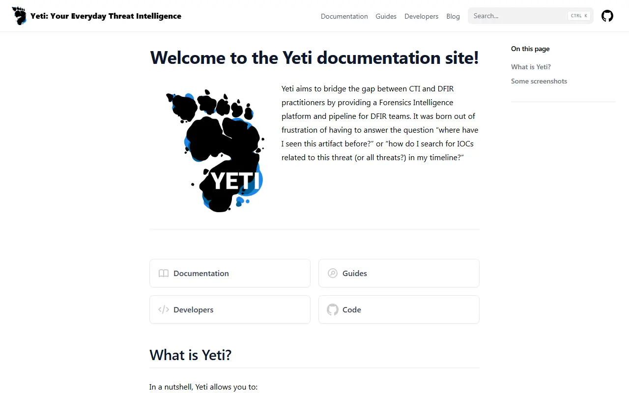Yeti homepage screenshot