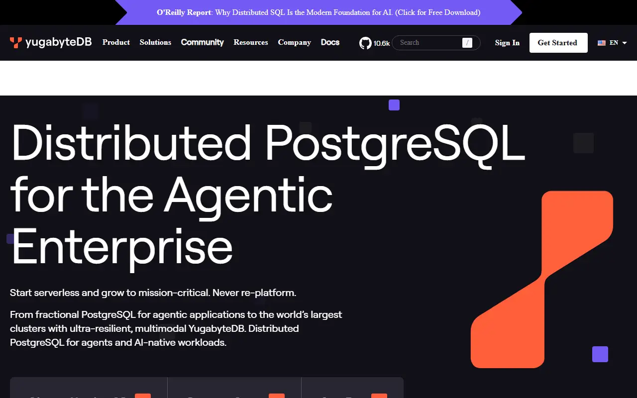 YugabyteDB homepage screenshot