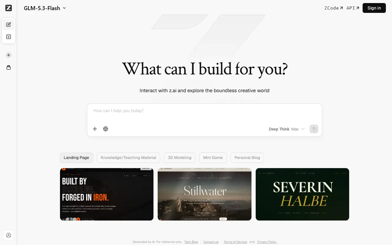 Z.ai homepage screenshot